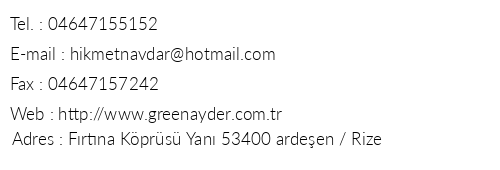 Green Ayder Otel telefon numaralar, faks, e-mail, posta adresi ve iletiim bilgileri